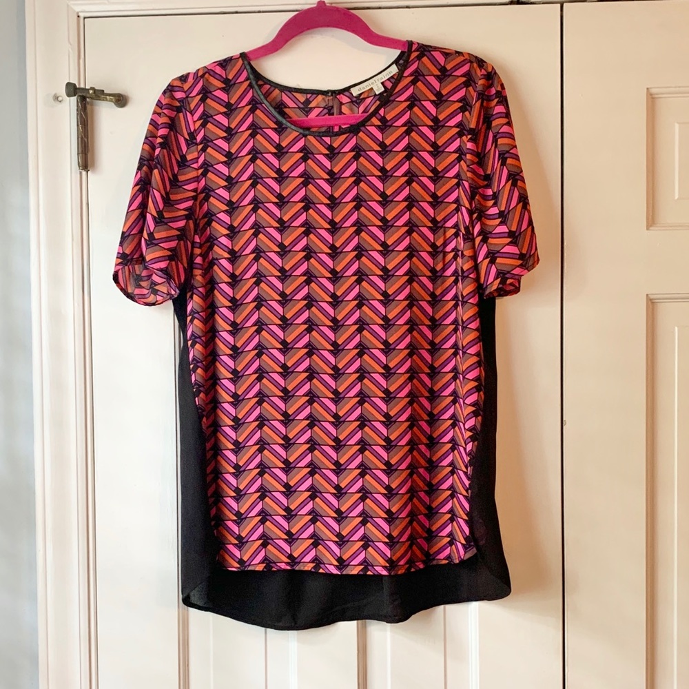 Daniel Rainn Pink and Black Geometric Blouse